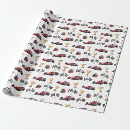 Papel de embrulho de aniversário de carro de corri