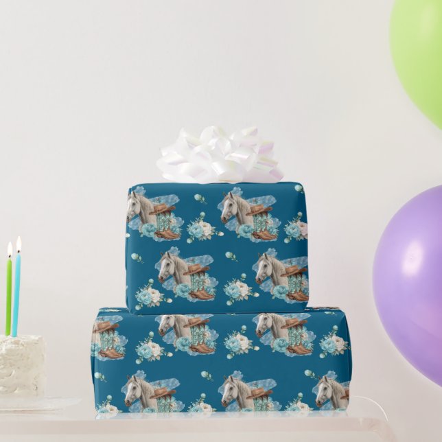 Papel de embrulho de aniversário de cavalo ocident (Presentes para festas)