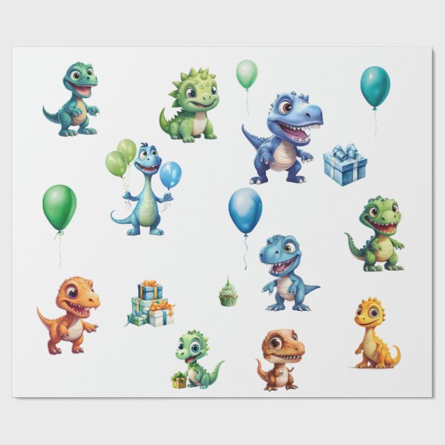 Papel de embrulho de aniversário de dinossauro (Aberto)