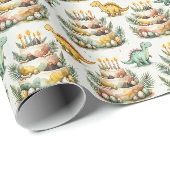 Papel de embrulho de aniversário de dinossauro (Ponta do rolo)