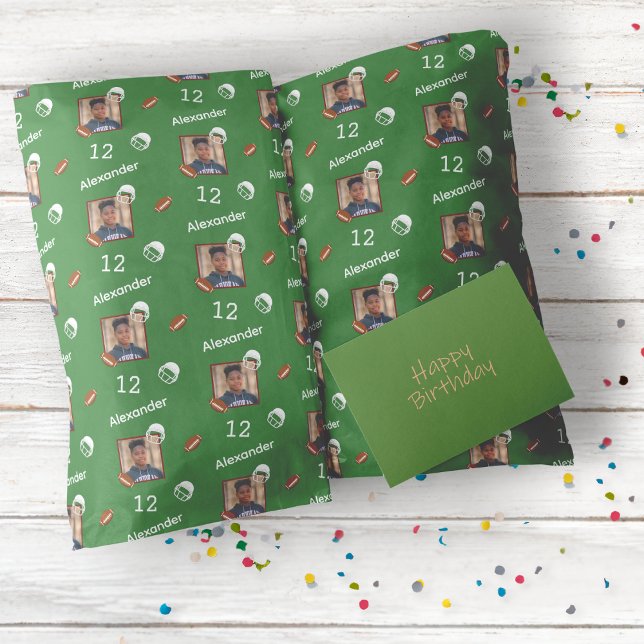 Papel de embrulho de aniversário de futebol americ (Green Football Wrapping Paper)