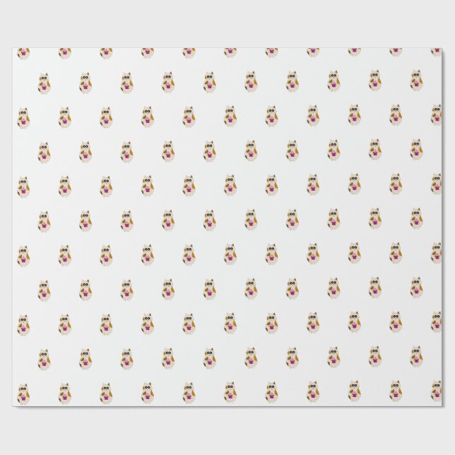 Papel de embrulho de aniversário de gato e cupcake (Aberto)