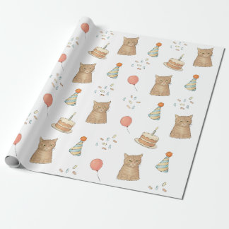 Papel de embrulho de aniversário de gato engraçado