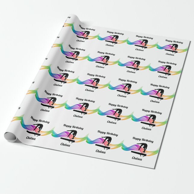 Papel de embrulho de aniversário de ginástica (Desenrolado)