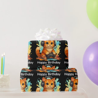 papel de embrulho de aniversário de jogador de gat