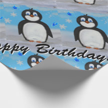 Papel de embrulho de aniversário de pinguins