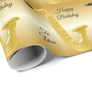 Papel de embrulho de aniversário de saxofone
