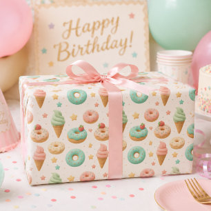 Papel de embrulho de aniversário de sorvete de don
