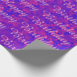 Papel de embrulho de aniversário feliz, rosa e azu