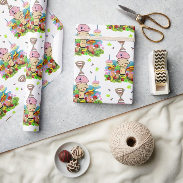 Papel de embrulho de aniversário gêmeo Cupcake  (Artesanato)