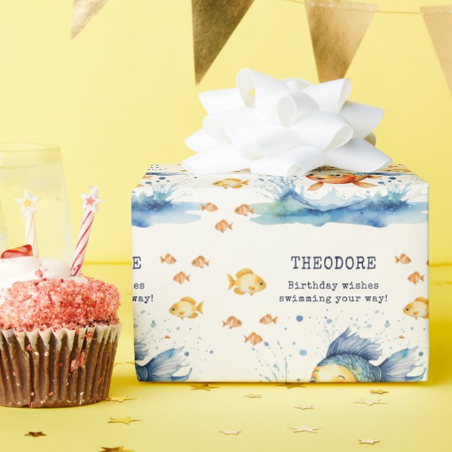 Papel de embrulho de aniversário infantil peixe aq (Festa de aniversário)