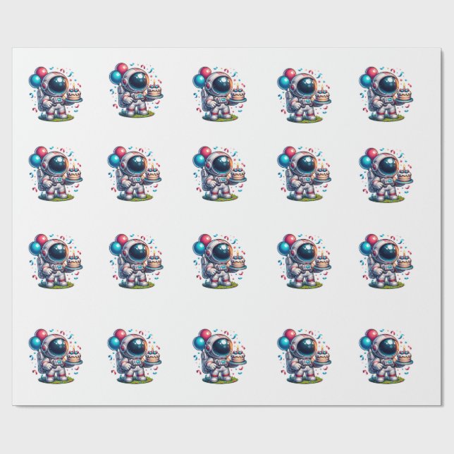 Papel de embrulho de aniversário para astronauta e (Aberto)