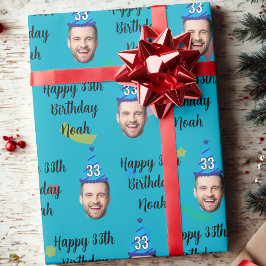 Papel de embrulho de aniversário personalizado, az
