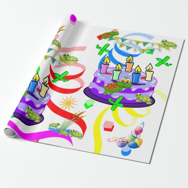 Papel de embrulho de aniversário tartarugas (Desenrolado)