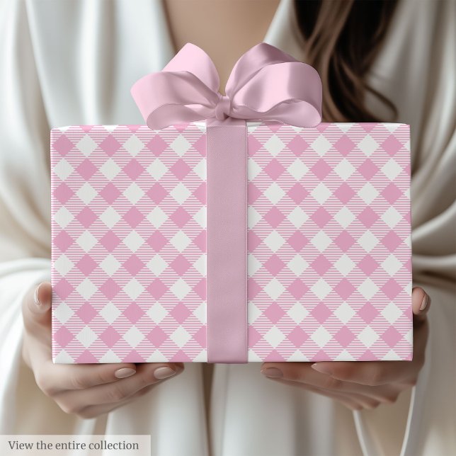 Papel de embrulho de aniversário xadrez rosa claro (Elegant Light Pink Tartan Birthday Wrapping Paper)