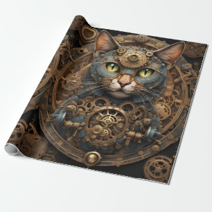 papel de embrulho de arte AI de gato-galho azul