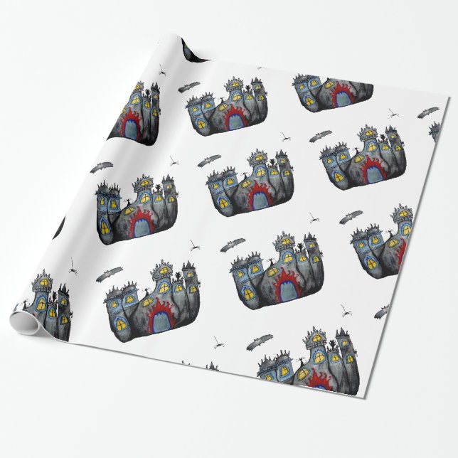 Papel de embrulho de arte do castelo assustador (Desenrolado)