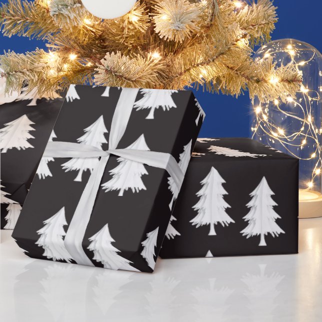 Papel de embrulho de árvore de Natal branca preto (Feriados)