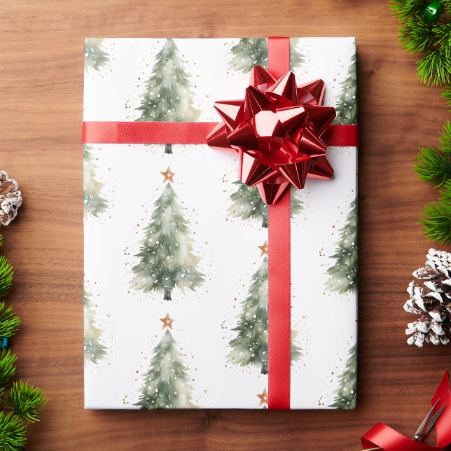 Papel de embrulho de árvore de Natal em aquarela (Classic Holiday Watercolor Christmas Tree Wrapping Paper by Painted Paperie
)