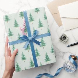 Papel de embrulho de árvore de Natal em aquarela e