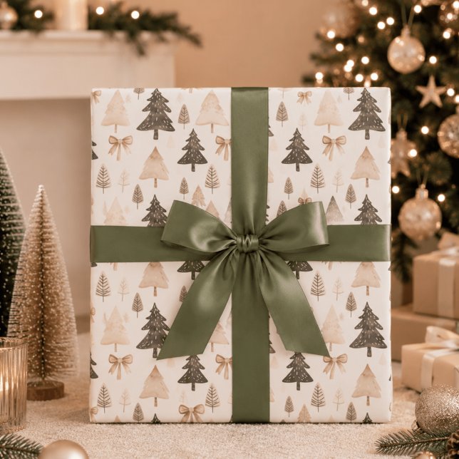 Papel de embrulho de árvore de Natal neutro modern (Criador carregado)