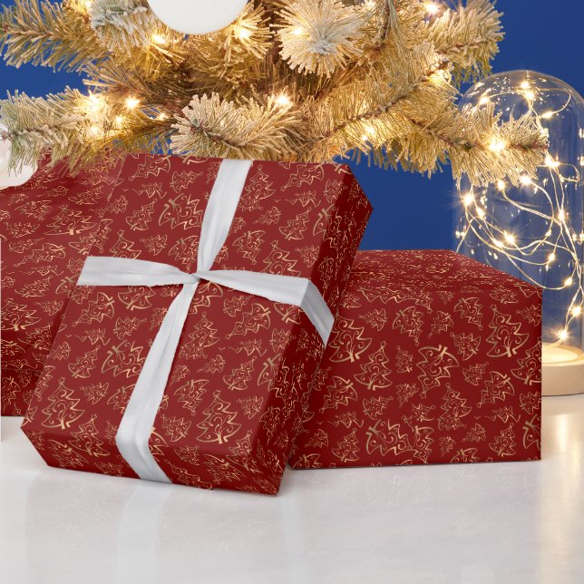 Papel de embrulho de árvore de Natal Vermelho e Do (Feriados)