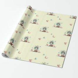 Papel de embrulho de árvore de raposa em aquarela