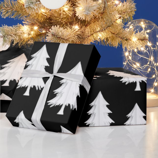 Papel de embrulho de árvores de Natal pretas e bra (Feriados)