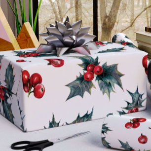 Papel de embrulho de azevinho de Natal