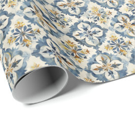 Papel de embrulho de azulejo espanhol vintage, azu