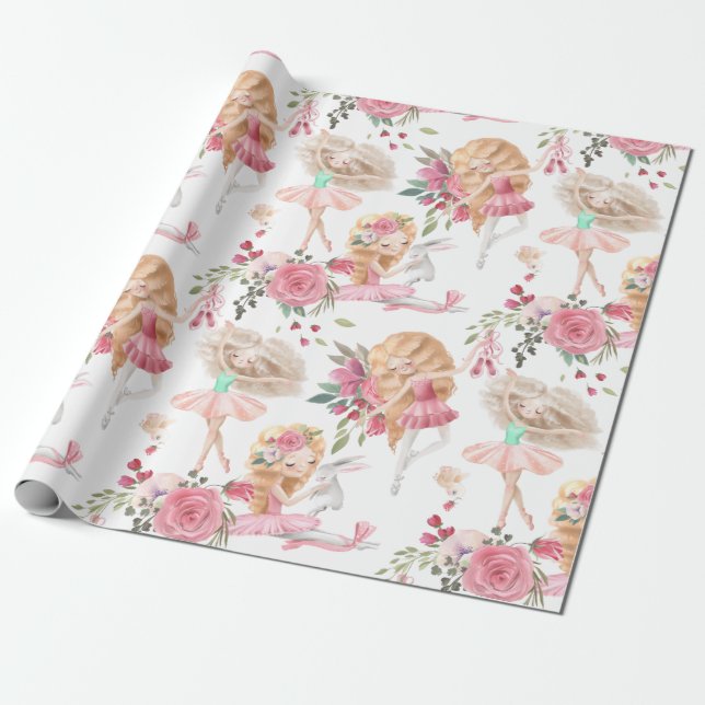 Papel de Embrulho de Bailarina Rosa (Desenrolado)