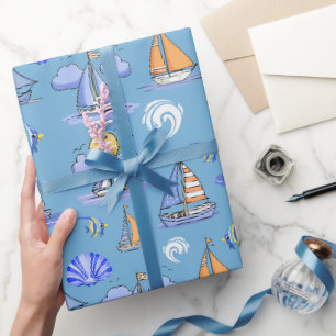 Papel de embrulho de barco à vela azul