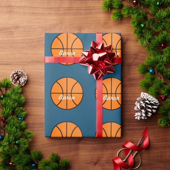 Papel de embrulho de basquete esportivo personaliz (Presente de Natal)