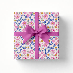 Papel de embrulho de bebê com flores cor-de-rosa t