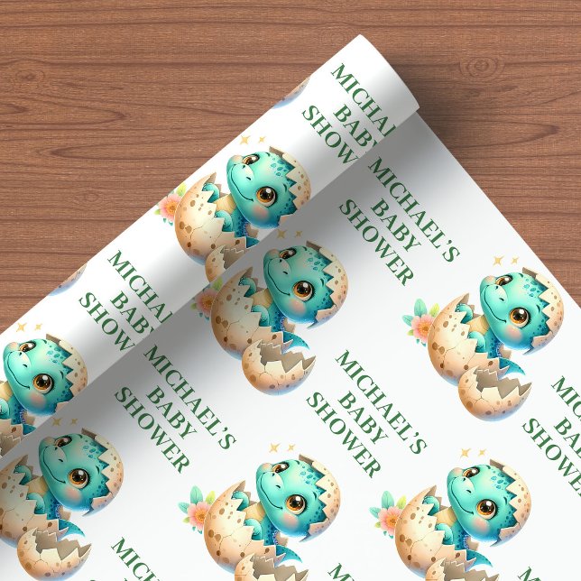 Papel de embrulho de bebê dinossauro fofo chocando (Hatching Soon Wrapping Paper Baby Dino Shower Decor)