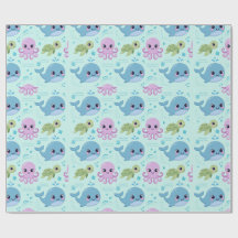 Papel de embrulho de bebês animais do oceano