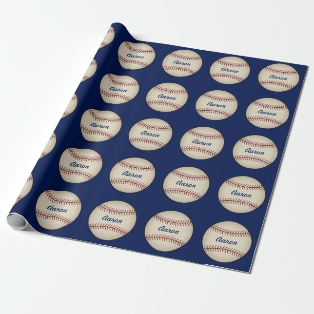 Papel de embrulho de beisebol azul personalizado (Desenrolado)