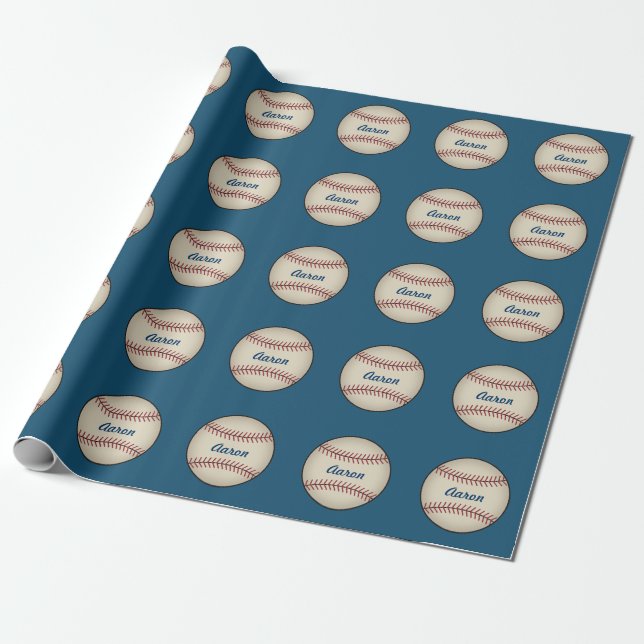 Papel de embrulho de beisebol esportivo personaliz (Desenrolado)