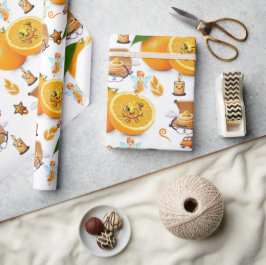 Papel de embrulho de bolo de laranja de aniversári