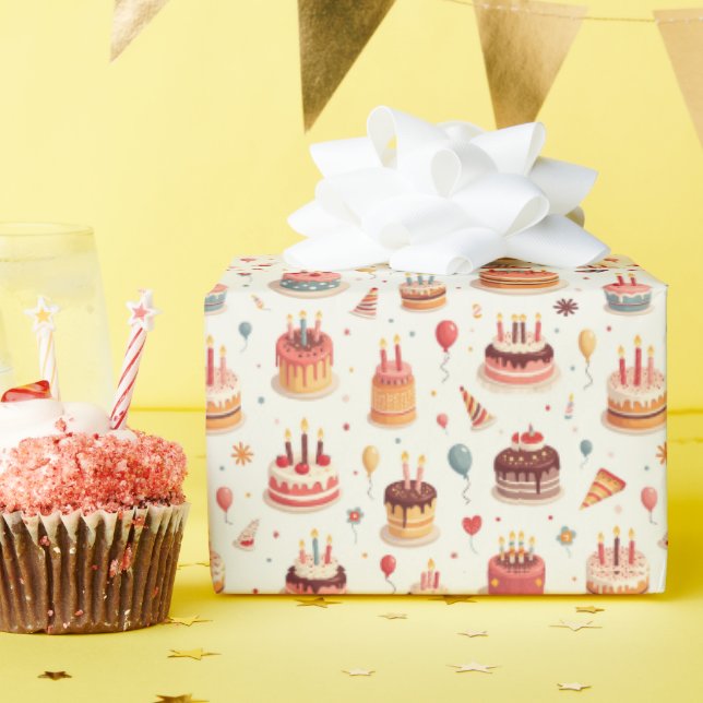 Papel de embrulho de bolos de aniversário fofos (Festa de aniversário)
