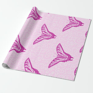 Papel de embrulho de borboletas cor-de-rosa.