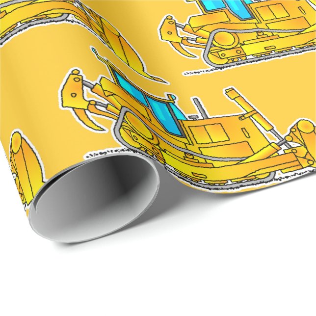 Papel de embrulho de Bulldozer amarelo, presente d (Ponta do rolo)