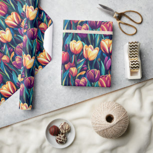 Papel de embrulho de buquê de tulipas vintage artí