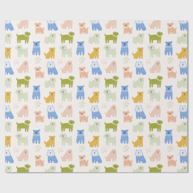 Papel de embrulho de cachorros coloridos fofos (Aberto)
