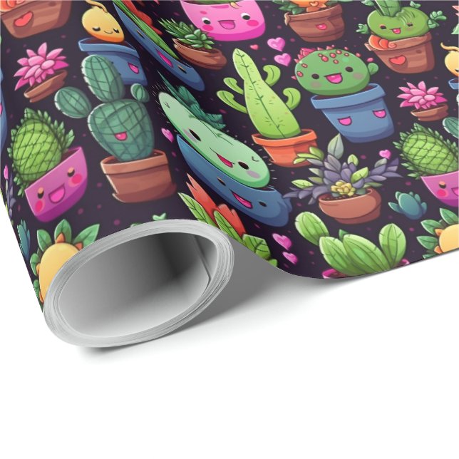 Papel de embrulho de cacto Kawaii (Ponta do rolo)