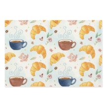 Papel de embrulho de café e croissant design Flat 