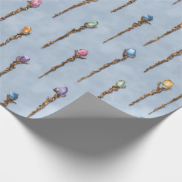Papel de embrulho de cajados de mago com gemas