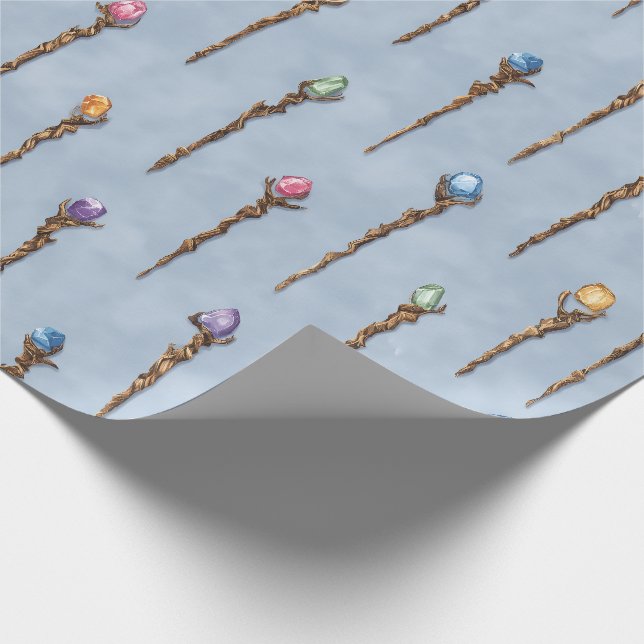 Papel de embrulho de cajados de mago com gemas (Ponta)