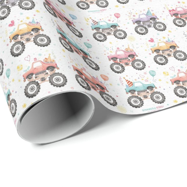 Papel de embrulho de caminhão monstro para meninas (Ponta do rolo)