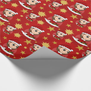 Papel de embrulho de cartoon de menina de natal pe